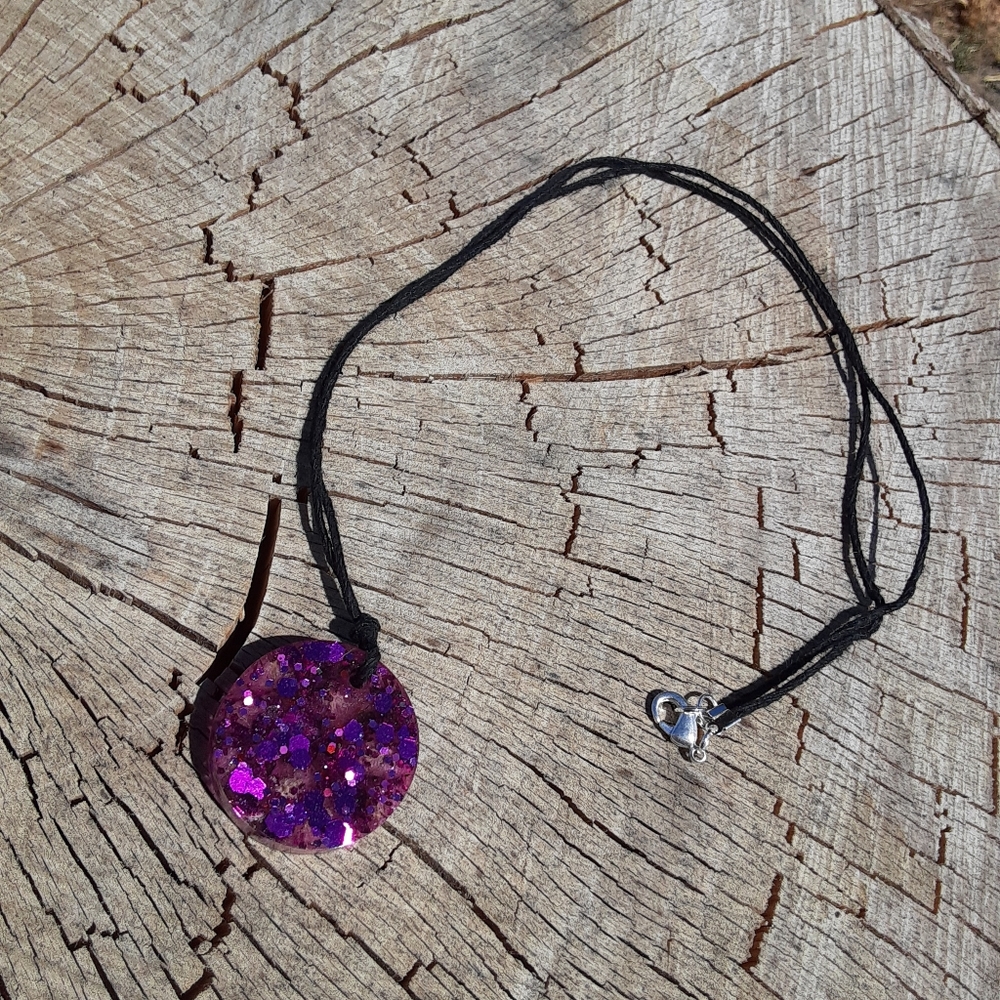 Purple sparkle resin pendant